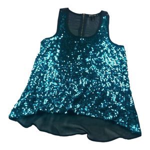 1389 women's teal sequin sleeveless blouse sz medium